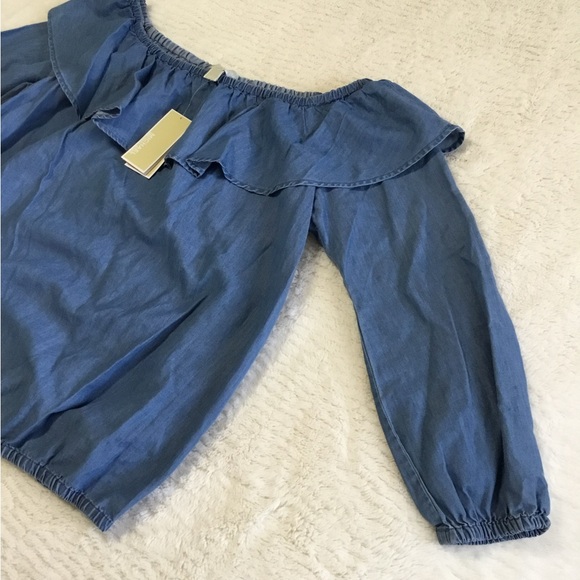 Michael Michael Kors off the shoulder denim ruffle top size large new with tag - Picture 7 of 10